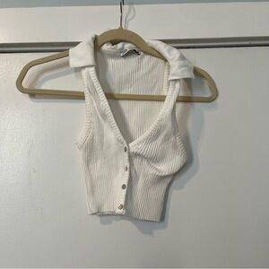Zara Ribbed Crop Top tiny baby collared white medium
